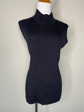 Black Ribbed Sweater Shell Turtleneck Sz XL